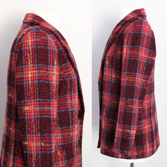 Halogen Nordstrom Avondale Tweed Plaid Wool Blend Blazer Jacket Coat S $149 Red - Picture 14 of 16